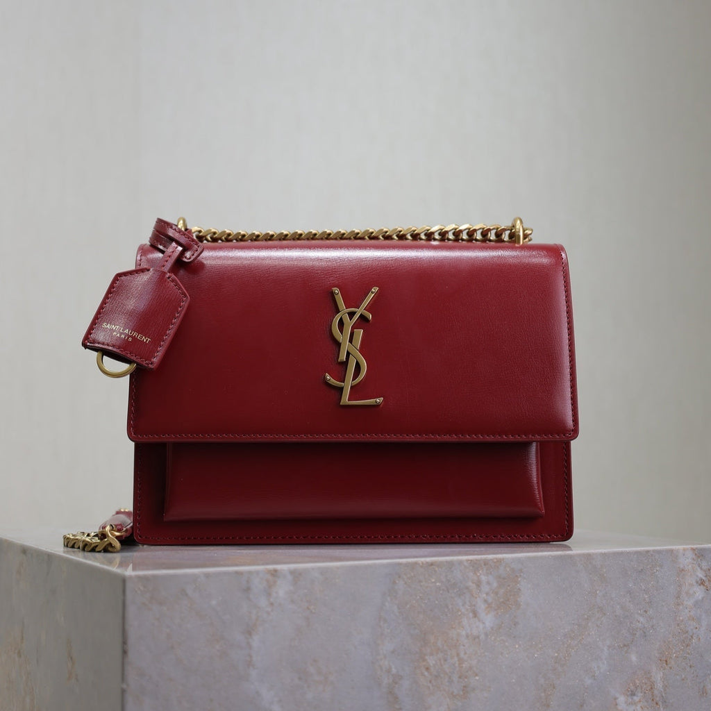 Saint Laurent 25S Sunset Bag 22 in Crimson Red Calfskin Gold Hardwre
