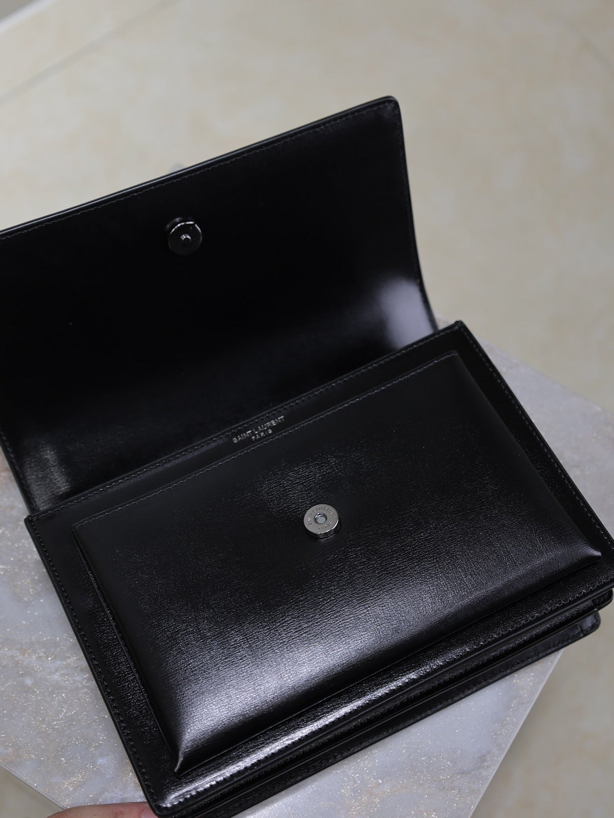 Saint Laurent 25S Sunset Bag 22 in Black Calfskin Black Hardwre