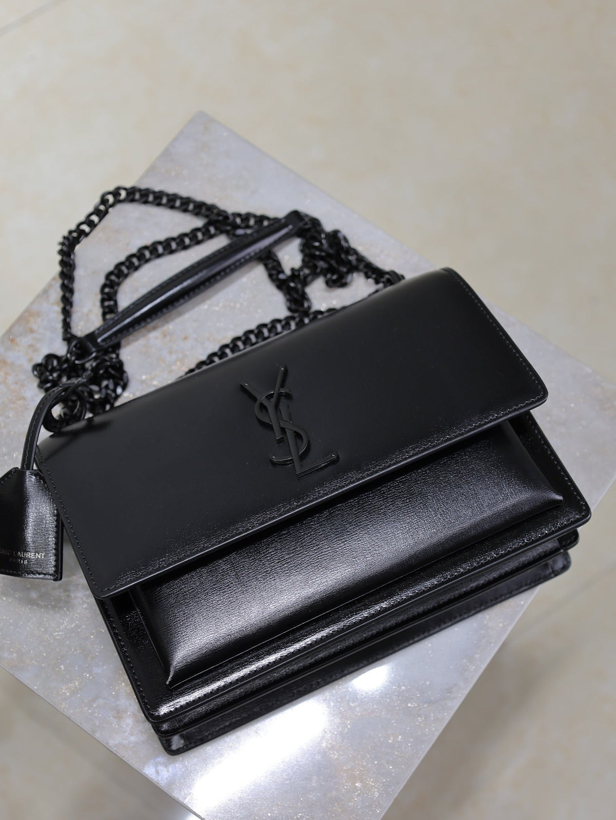 Saint Laurent 25S Sunset Bag 22 in Black Calfskin Black Hardwre