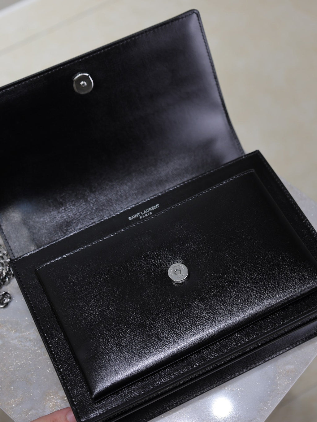 Saint Laurent 25S Sunset Bag 22 in Black Calfskin Silver Hardwre