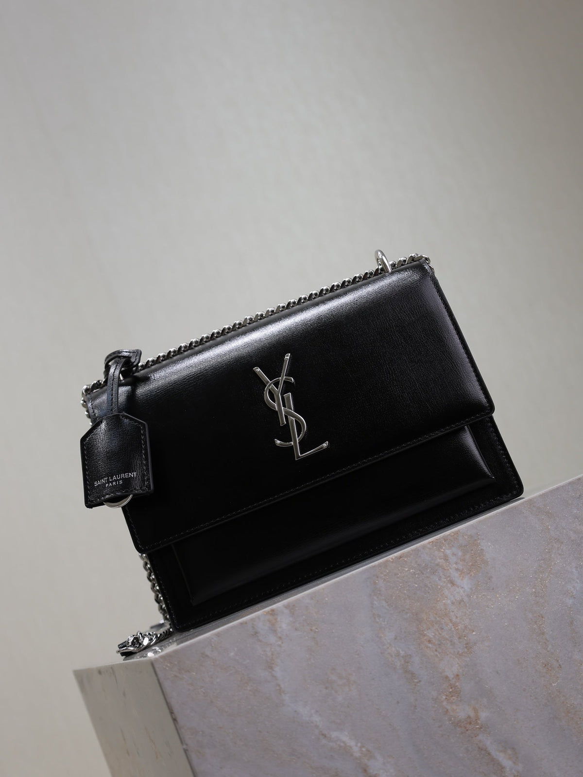 Saint Laurent 25S Sunset Bag 22 in Black Calfskin Silver Hardware