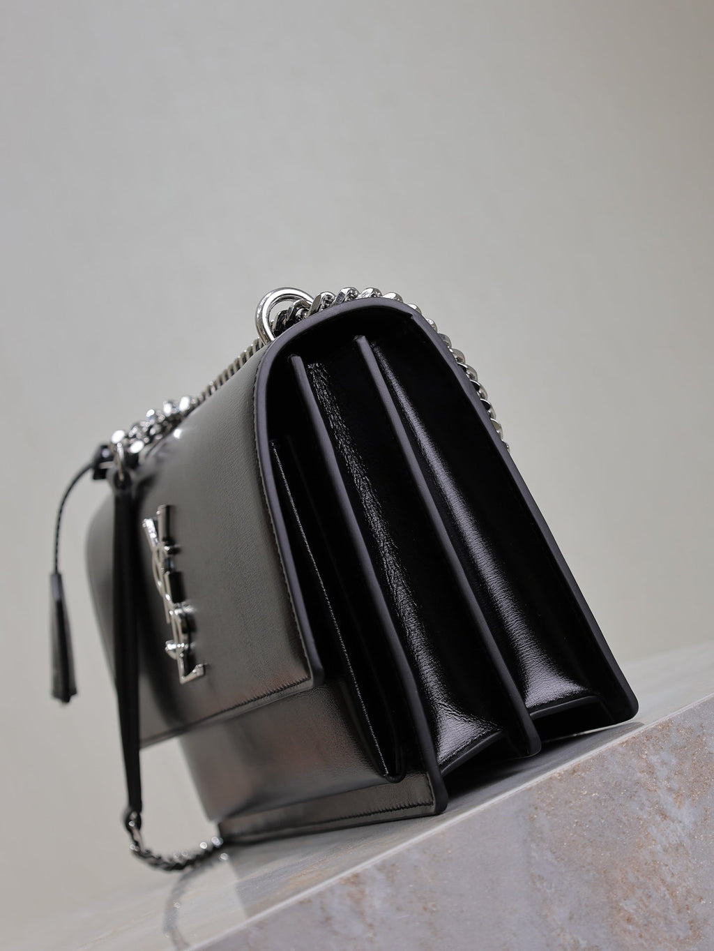 Saint Laurent 25S Sunset Bag 22 in Black Calfskin Silver Hardwre