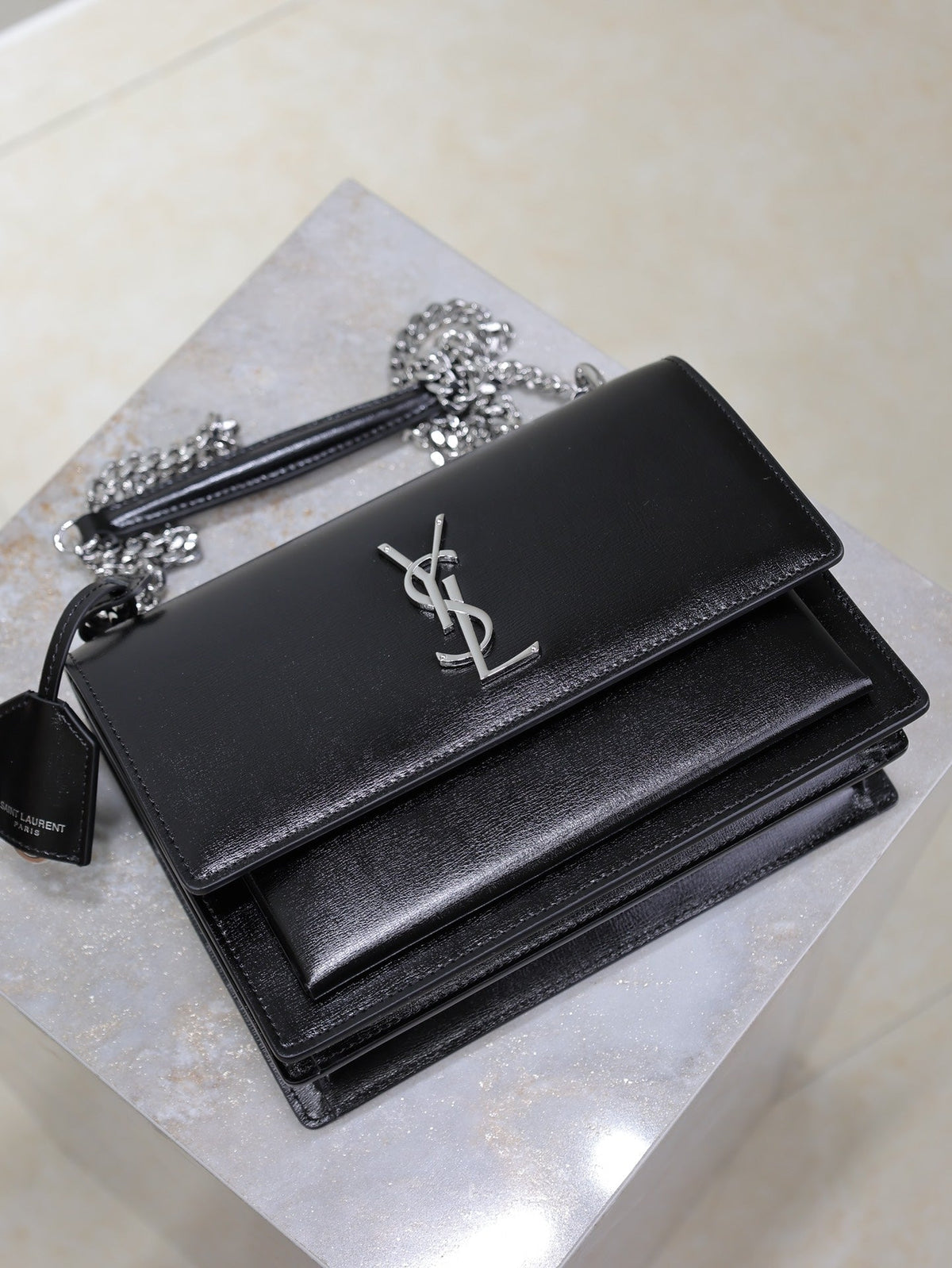 Saint Laurent 25S Sunset Bag 22 in Black Calfskin Silver Hardwre