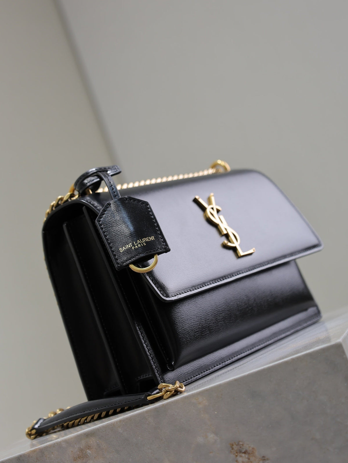 Saint Laurent 25S Sunset Bag 22 in Black Calfskin Gold Hardwre