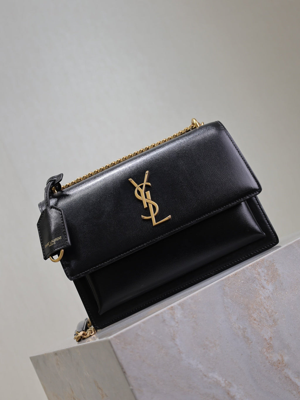 Saint Laurent 25S Sunset Bag 22 in Black Calfskin Gold Hardwre