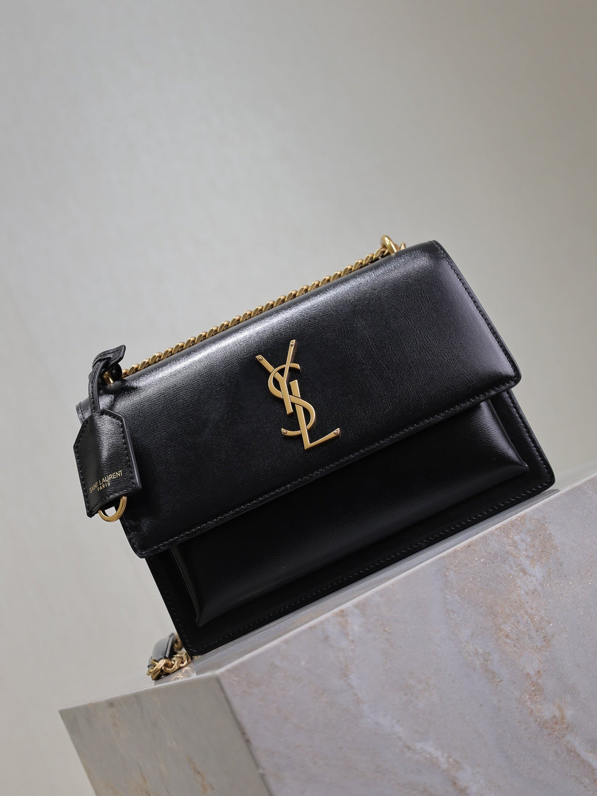 Saint Laurent 25S Sunset Bag 22 in Black Calfskin Gold Hardwre