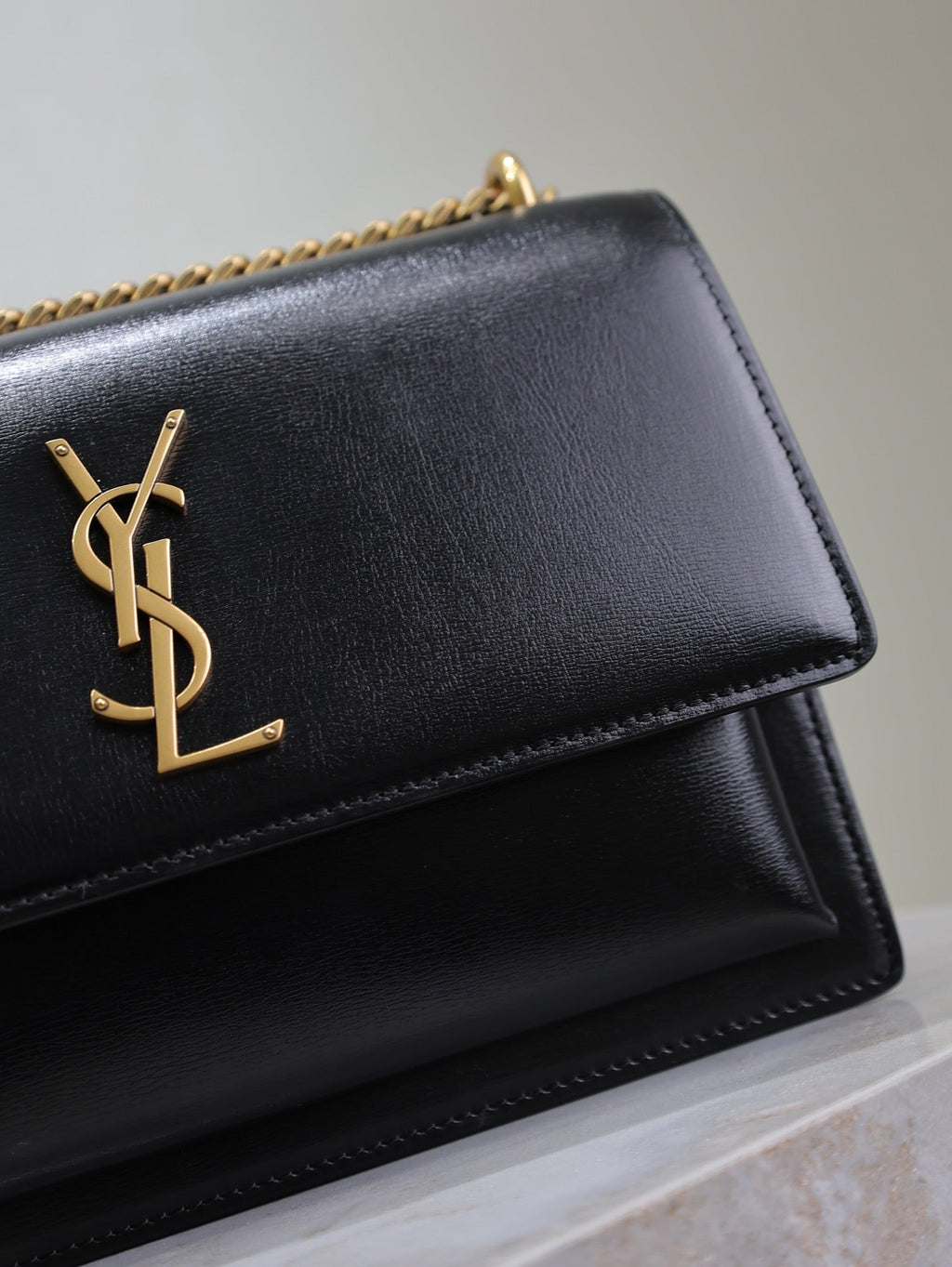 Saint Laurent 25S Sunset Bag 22 in Black Calfskin Gold Hardwre
