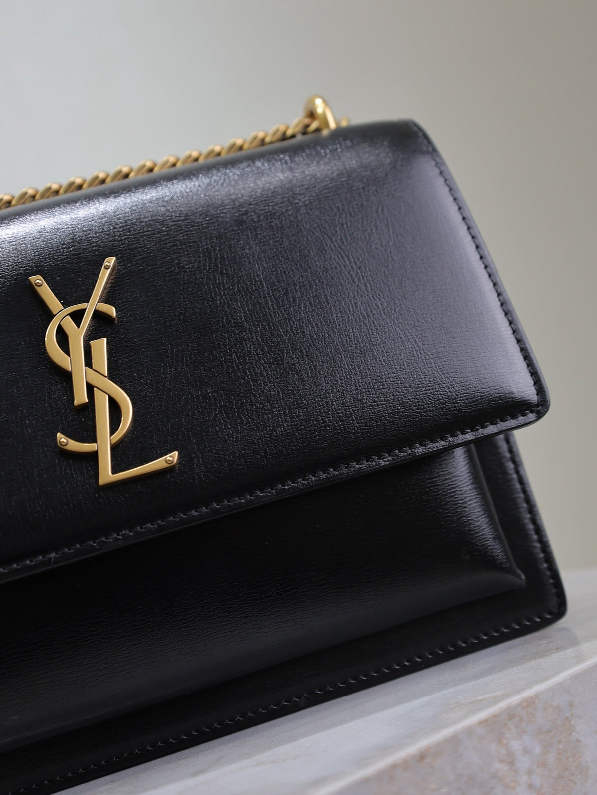 Saint Laurent 25S Sunset Bag 22 in Black Calfskin Gold Hardwre