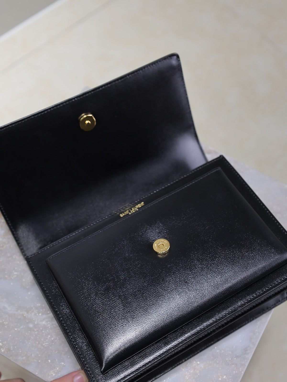 Saint Laurent 25S Sunset Bag 22 in Black Calfskin Gold Hardwre