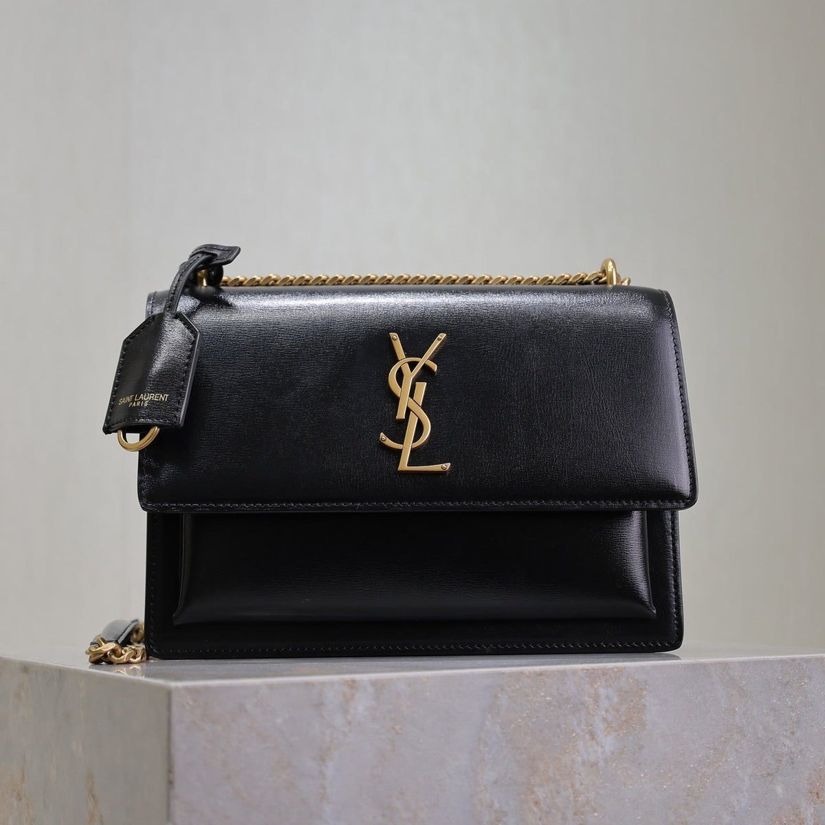 Saint Laurent 25S Sunset Bag 22 in Black Calfskin Gold Hardwre