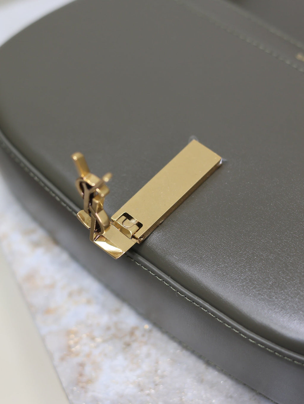 Saint Laurent Mini Voltaire in Box 17 in Kombu Green Calfskin Gold Logo Bag