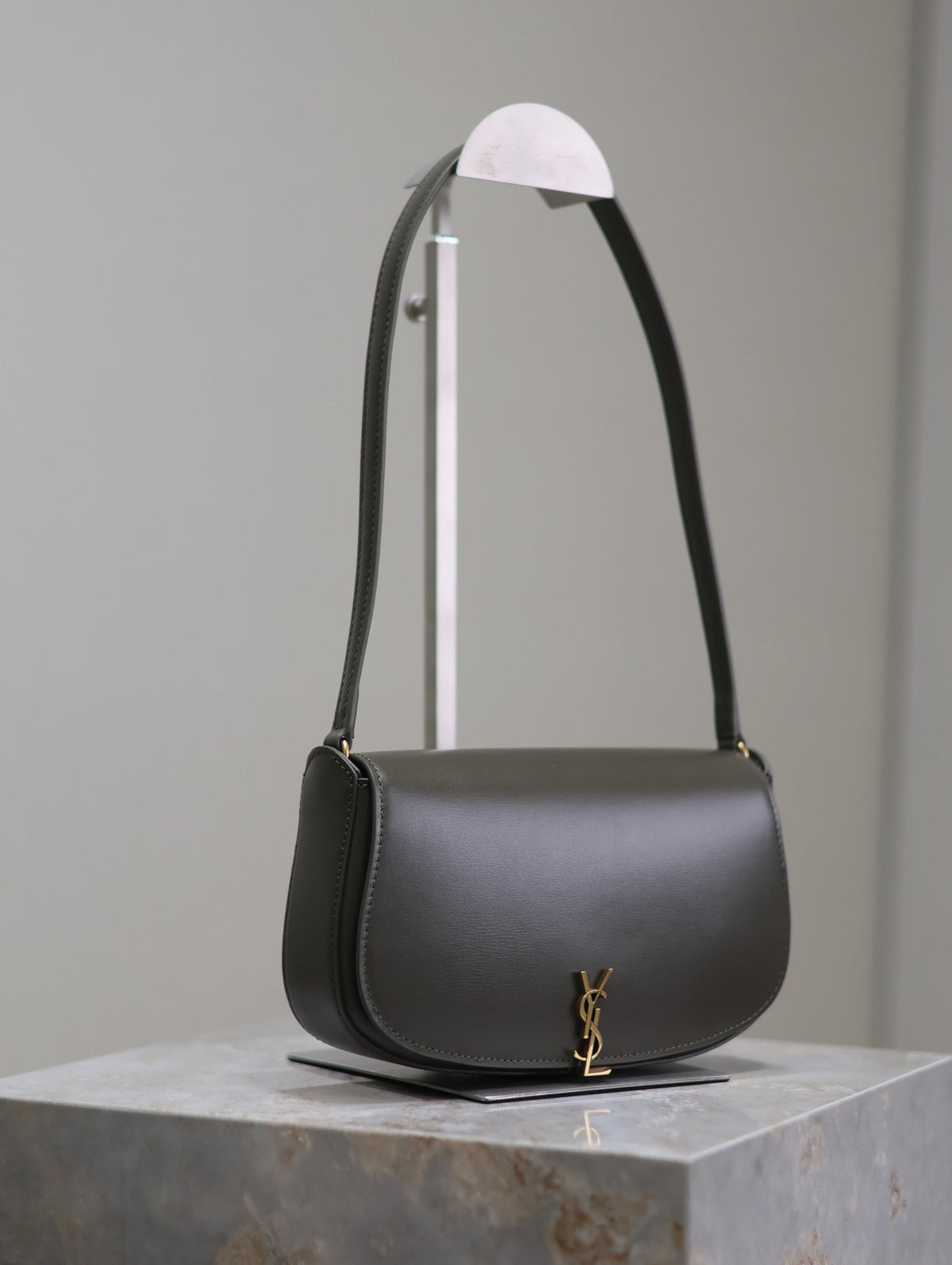 Saint Laurent Mini Voltaire in Box 17 in Kombu Green Calfskin Gold Logo Bag