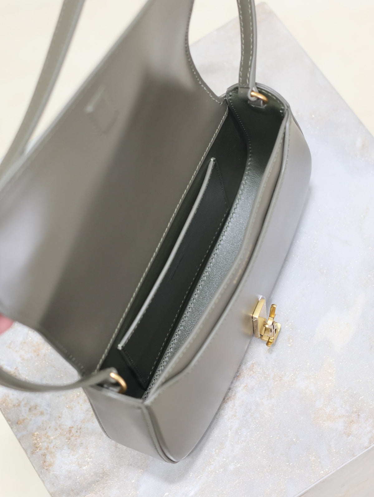 Saint Laurent Mini Voltaire in Box 17 in Kombu Green Calfskin Gold Logo Bag
