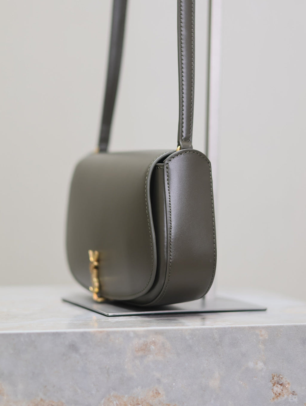 Saint Laurent Mini Voltaire in Box 17 in Kombu Green Calfskin Gold Logo Bag