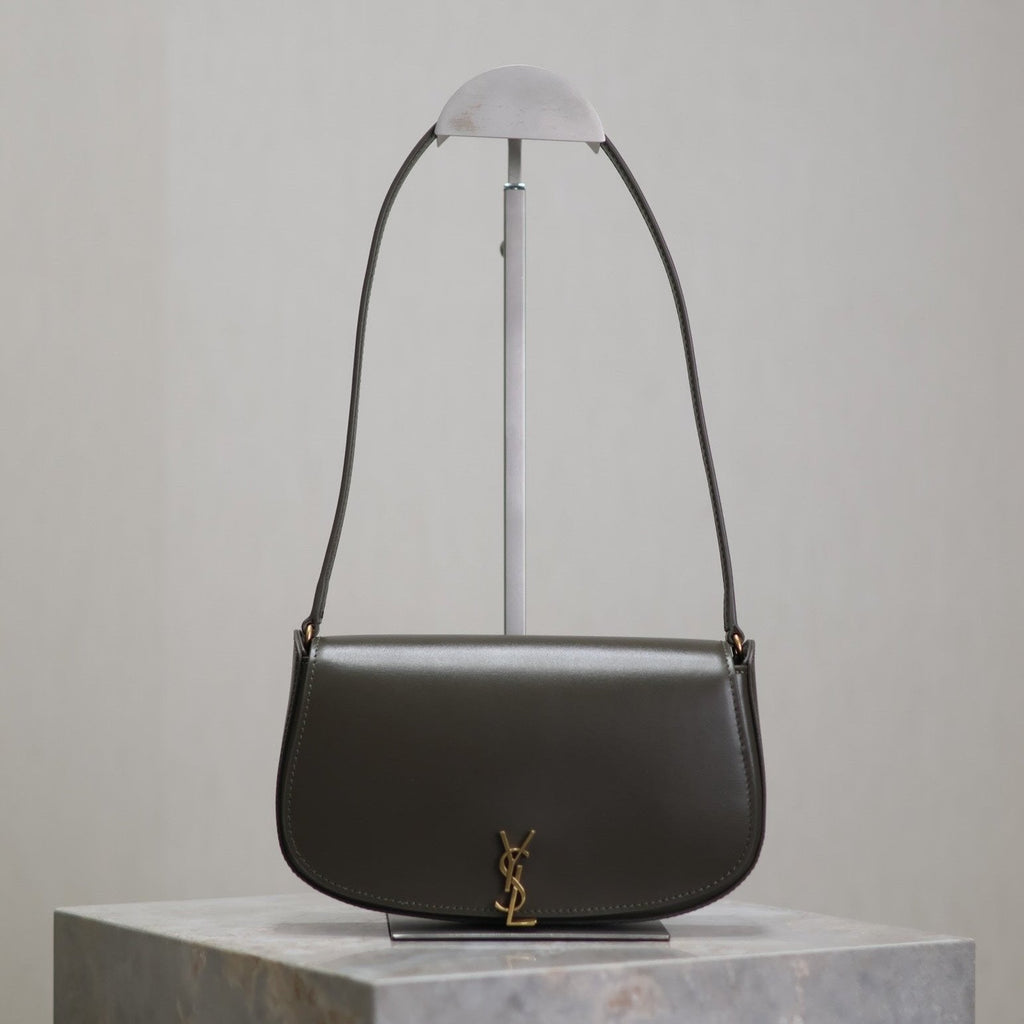 Saint Laurent Mini Voltaire in Box 17 in Kombu Green Calfskin Gold Logo Bag