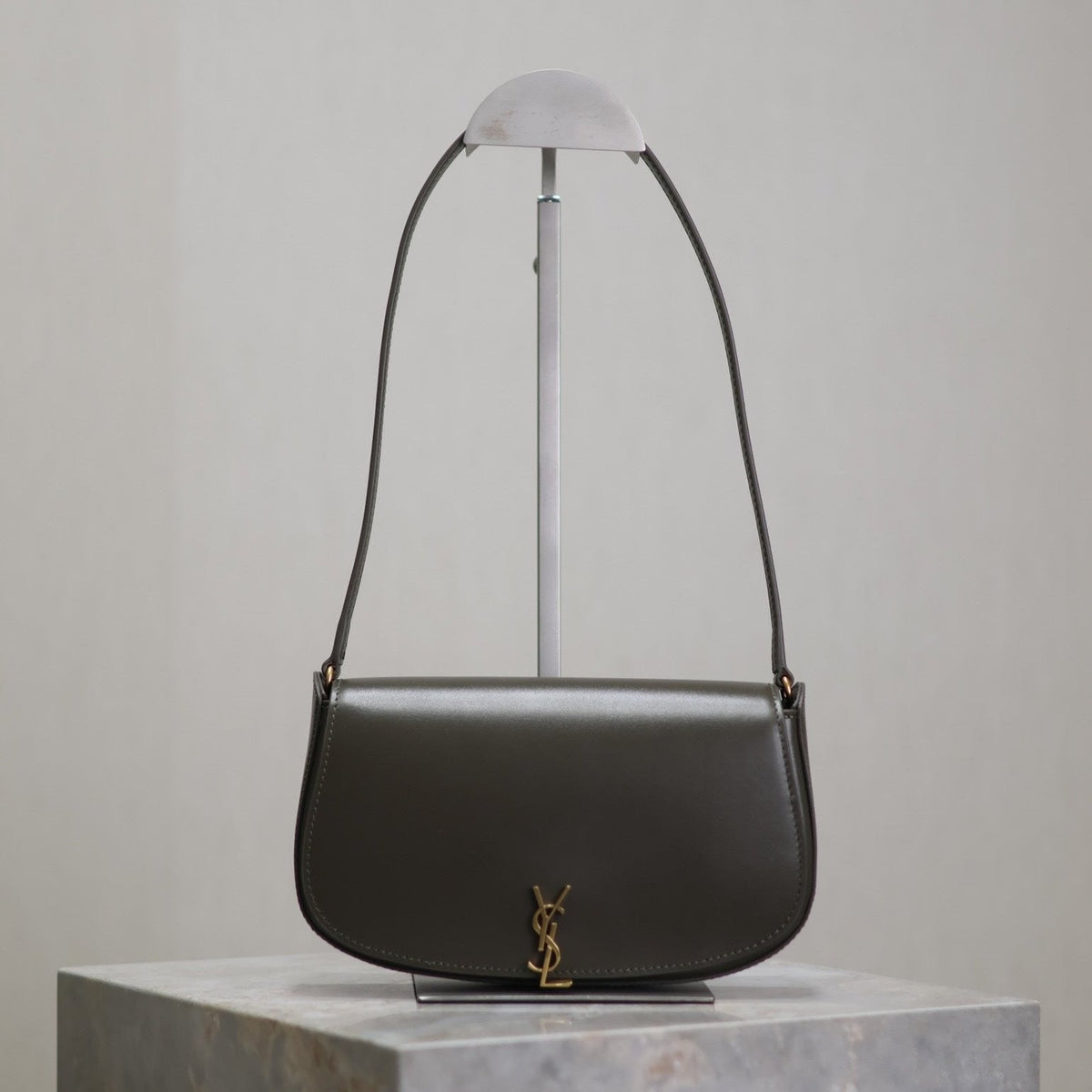 Saint Laurent Mini Voltaire in Box 17 in Kombu Green Calfskin Gold Logo Bag