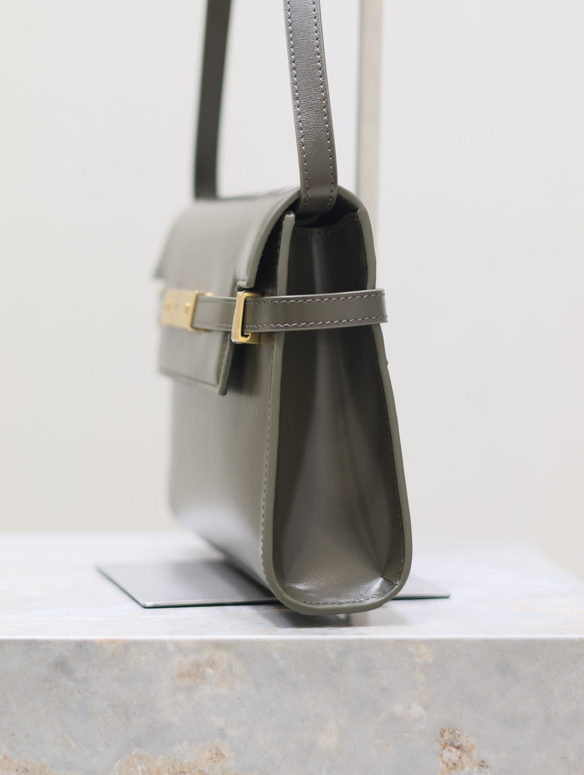 Saint Laurent Manhattan in Box Small 24 in Kombu Green Calfskin Gold Hardware Bag