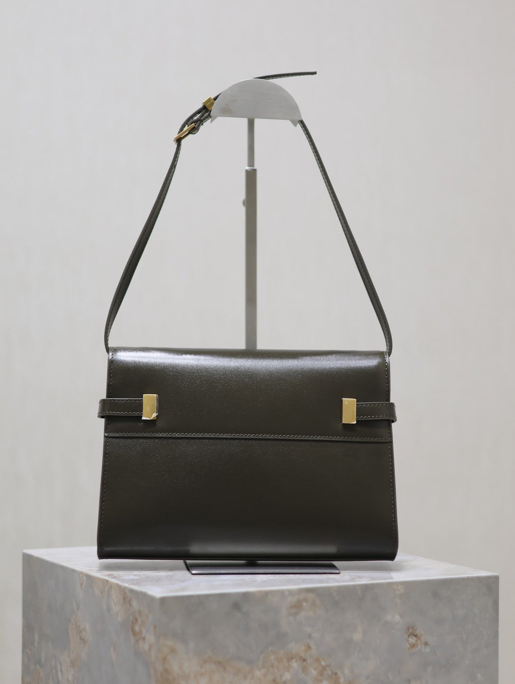 Saint Laurent Manhattan in Box Small 24 in Kombu Green Calfskin Gold Hardware Bag