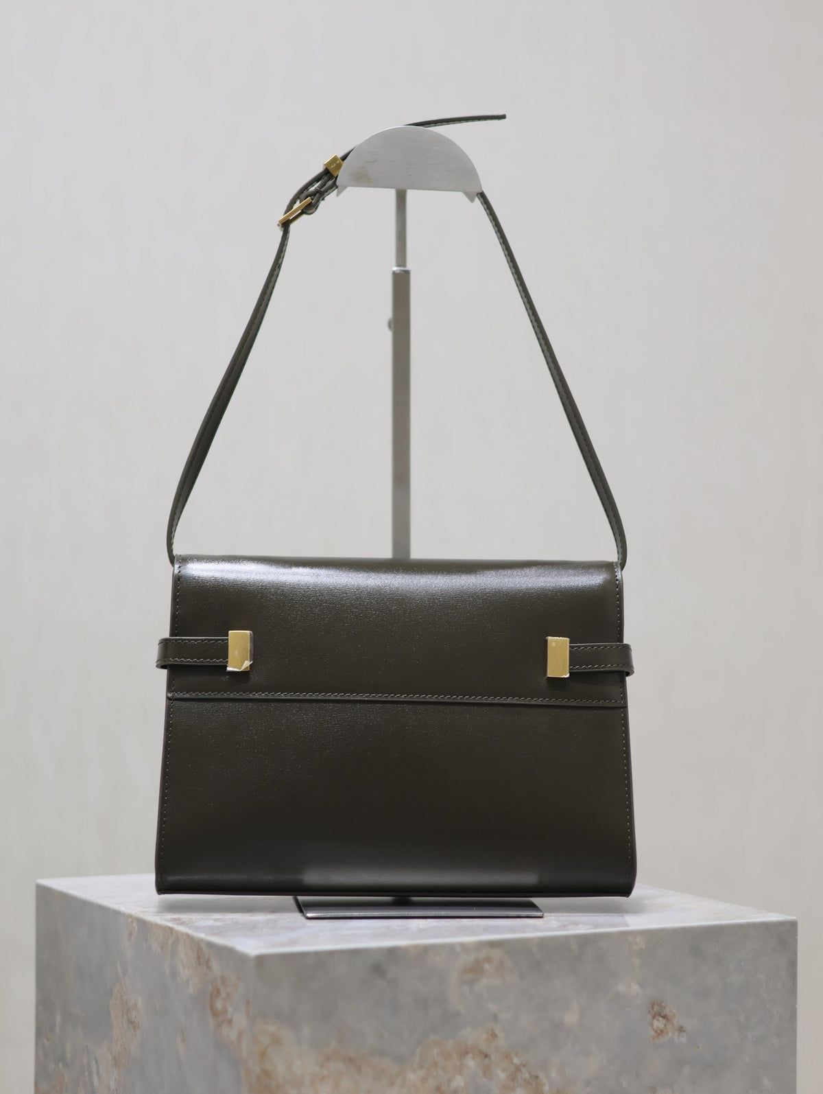 Saint Laurent Manhattan in Box Small 24 in Kombu Green Calfskin Gold Hardware Bag