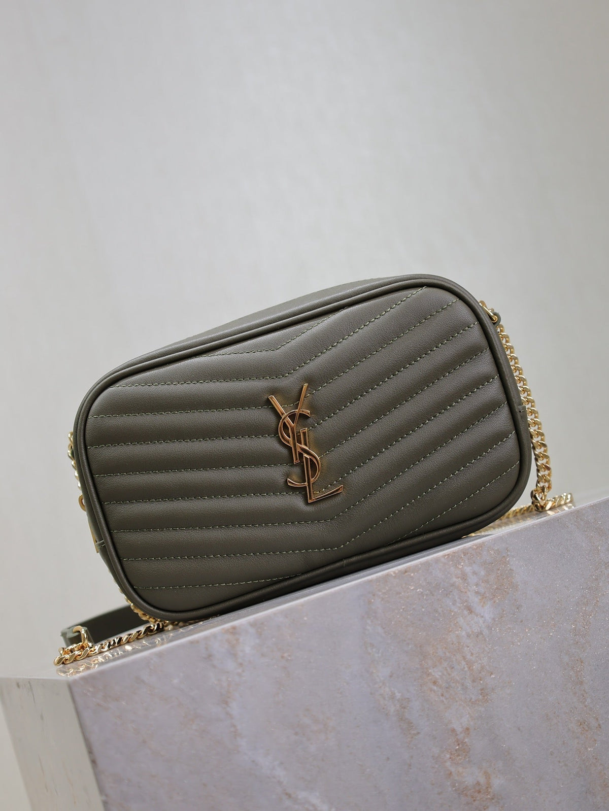 Saint Laurent Lou Mini Camera Bag 18 in Kombu Green Quilted Calfskin