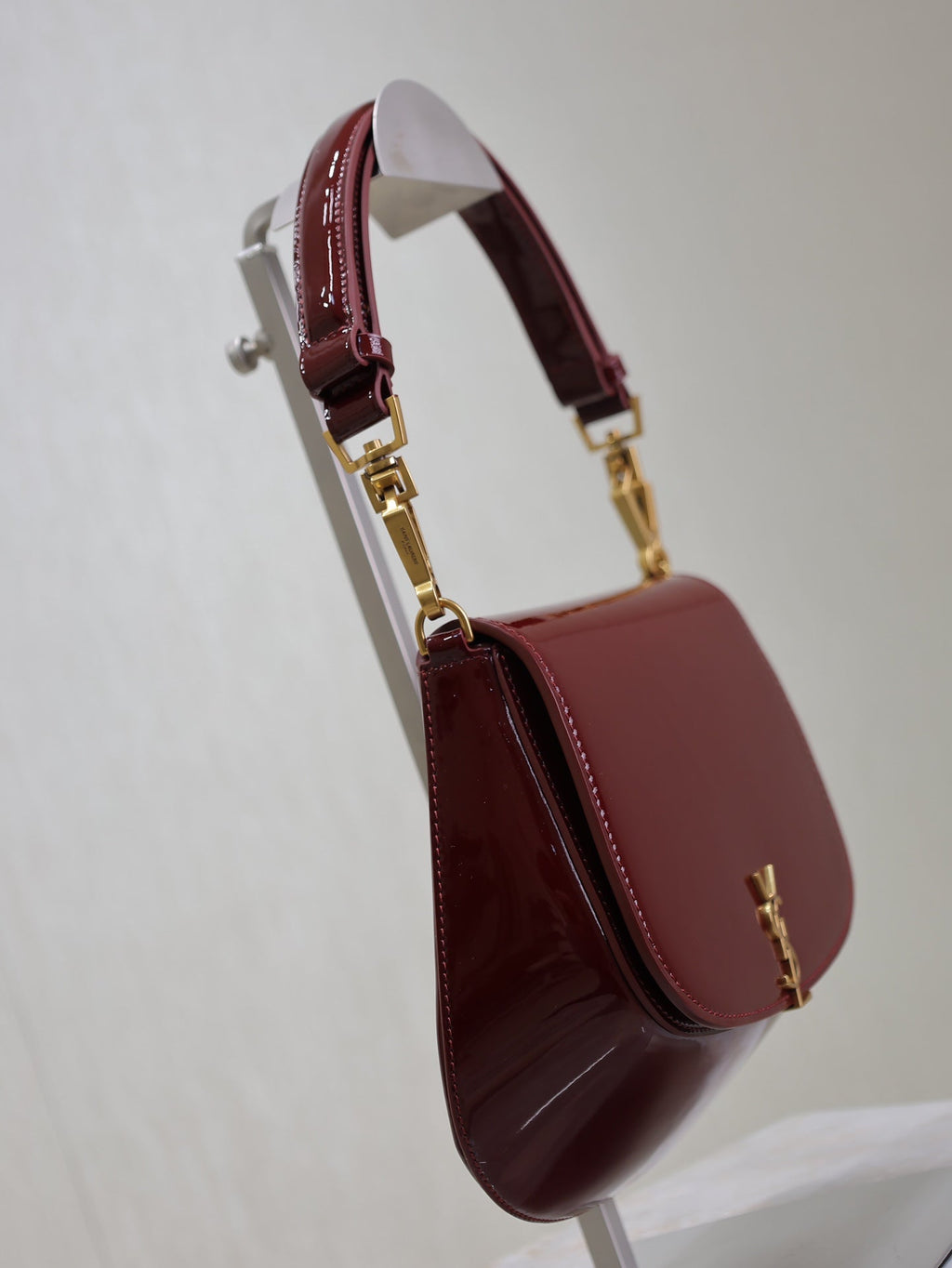 Voltaire Saddle Bag 21 in Bordeaux Red Patent Calfskin