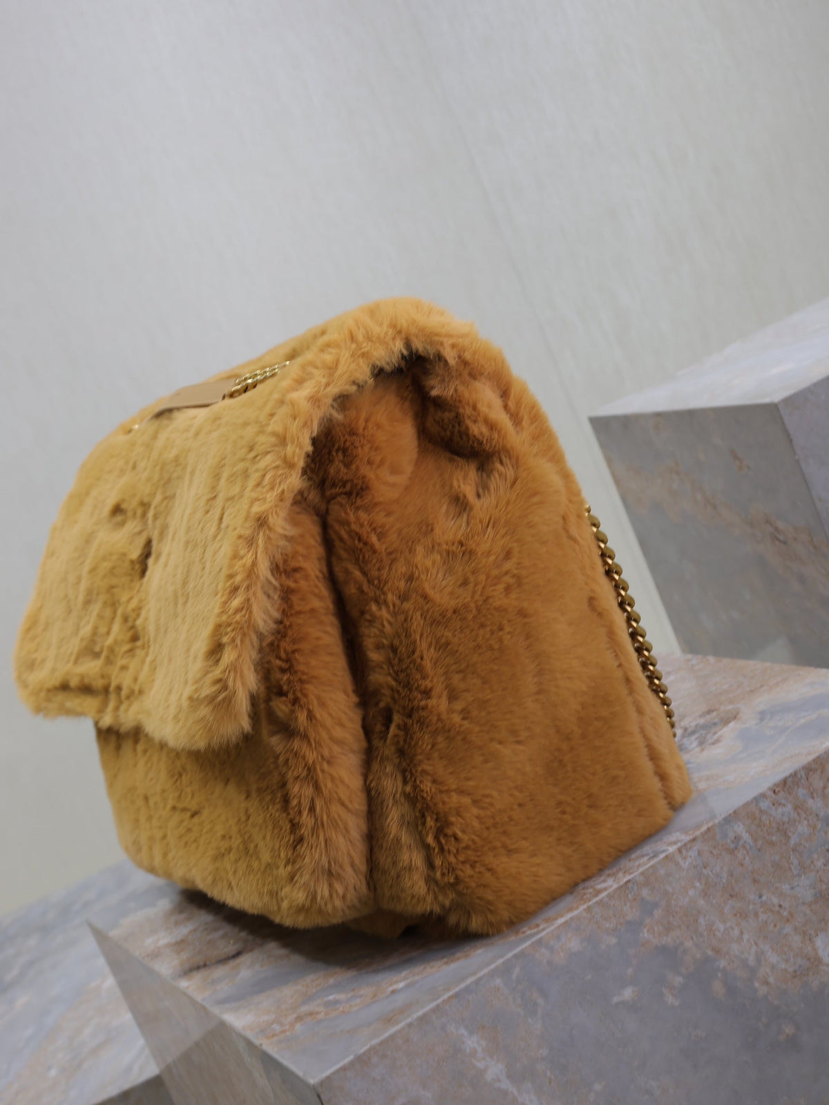 Saint Laurent Niki 47 in Cinnamon Brown Rabbit Fur Gold Hardware Bag