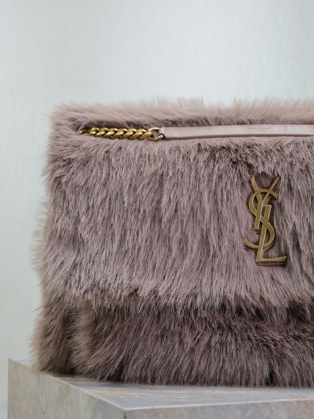 Saint Laurent Niki 47 in Light Purple Rabbit Fur Gold Hardware Bag