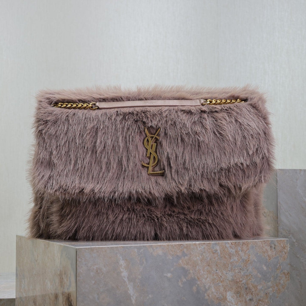 Saint Laurent Niki 47 in Light Purple Rabbit Fur Gold Hardware Bag