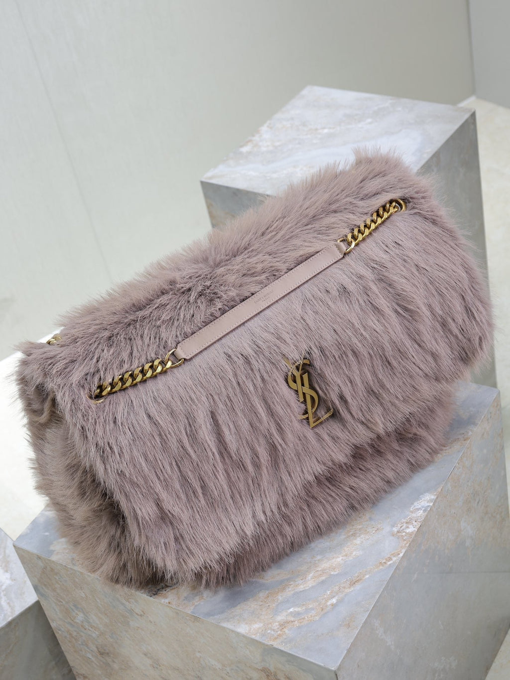 Saint Laurent Niki 47 in Light Purple Rabbit Fur Gold Hardware Bag