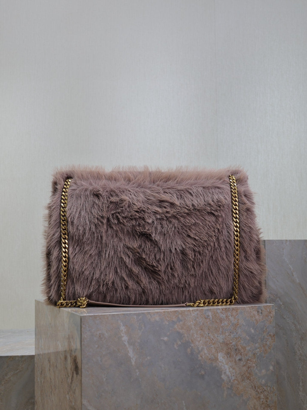Saint Laurent Niki 47 in Light Purple Rabbit Fur Gold Hardware Bag