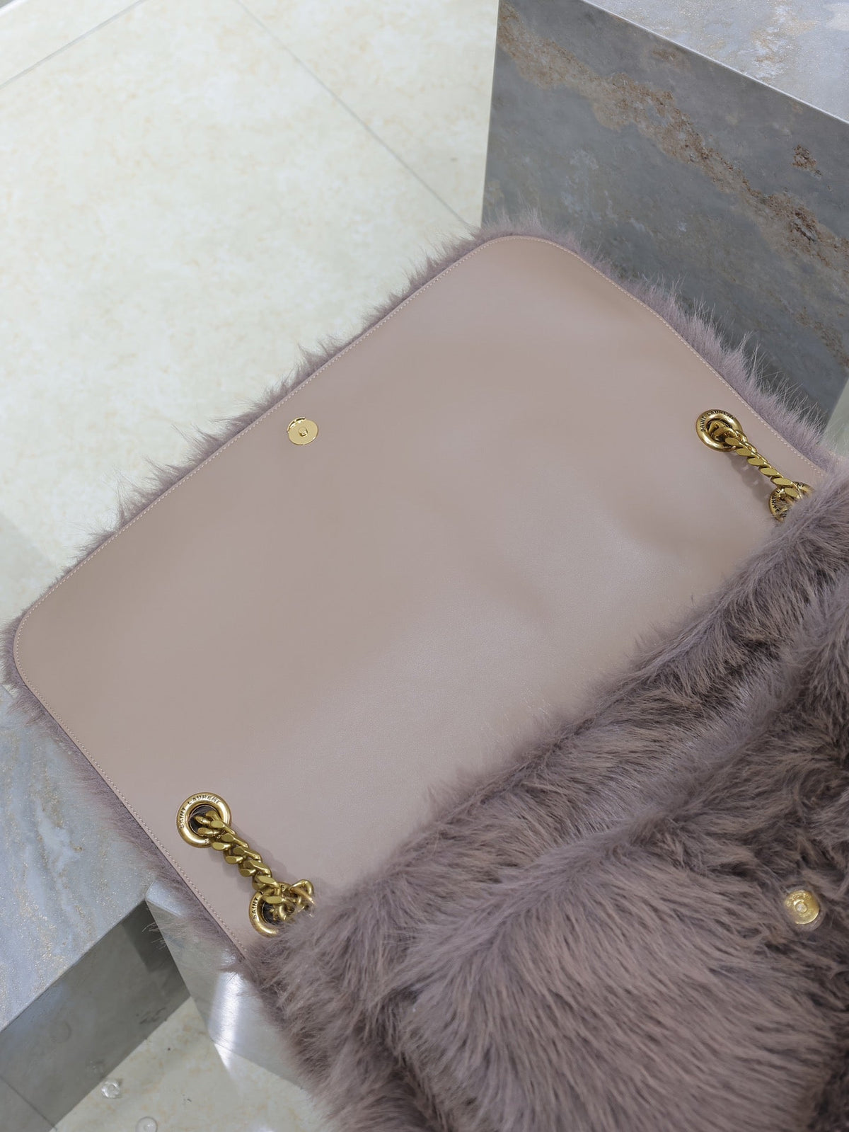 Saint Laurent Niki 47 in Light Purple Rabbit Fur Gold Hardware Bag