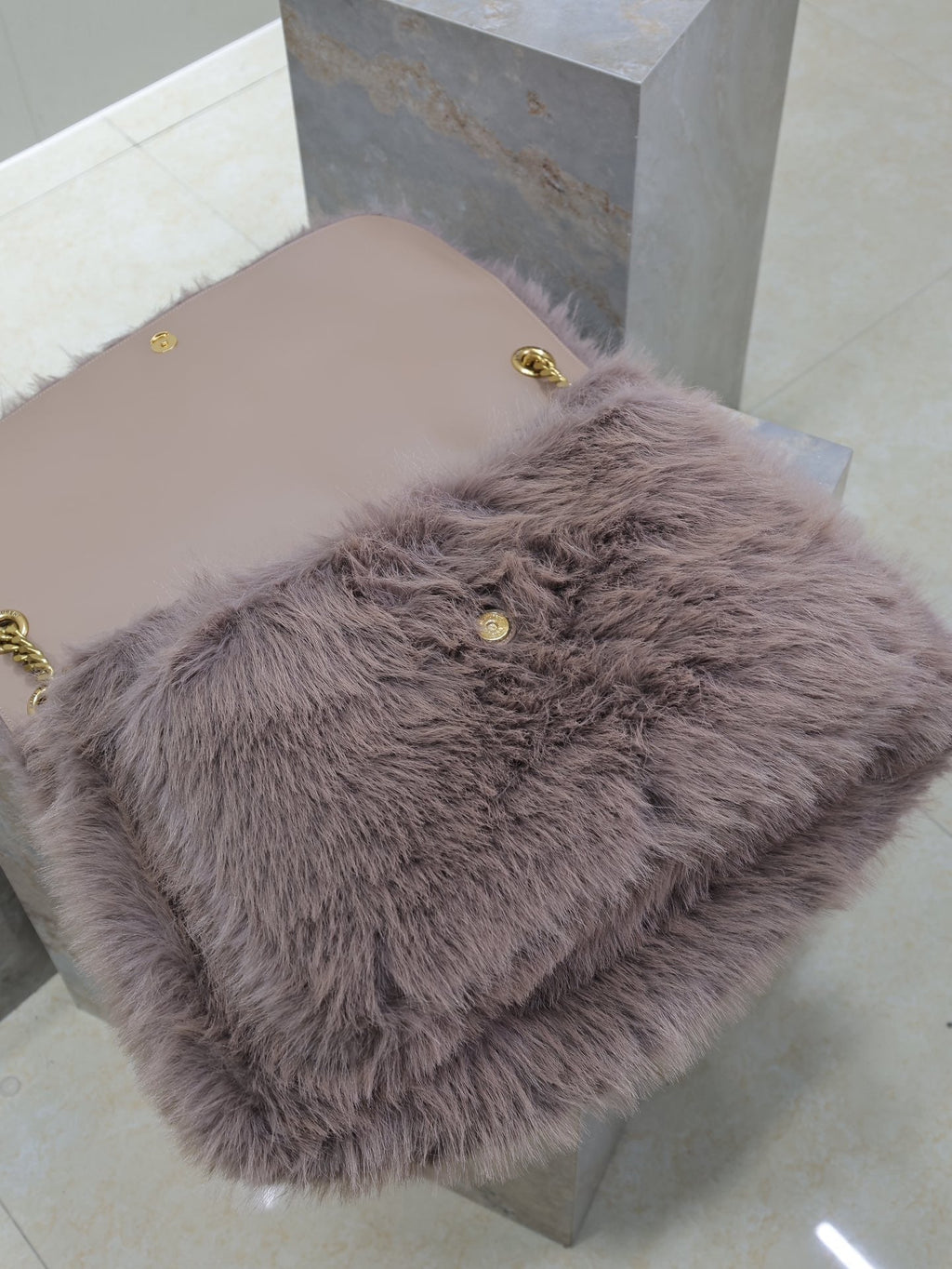 Saint Laurent Niki 47 in Light Purple Rabbit Fur Gold Hardware Bag