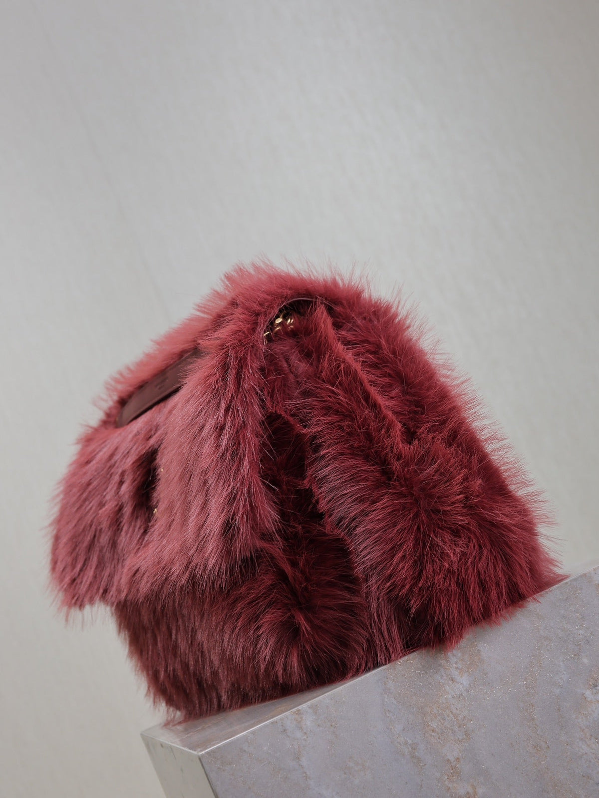 Saint Laurent Niki Large 32 in Currant Red Rabbit Fur Gold Hardware Bag