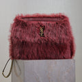 Saint Laurent Niki Large 32 in Currant Red Rabbit Fur Gold Hardware Bag