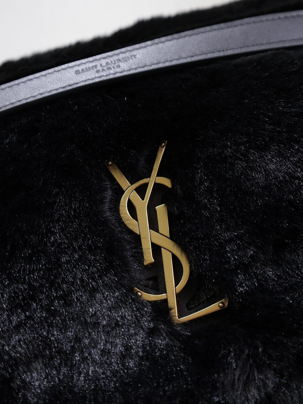 Saint Laurent Niki Large 32 in Black Rabbit Fur Gold Hardware Bag