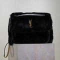 Saint Laurent Niki Large 32 in Black Rabbit Fur Gold Hardware Bag