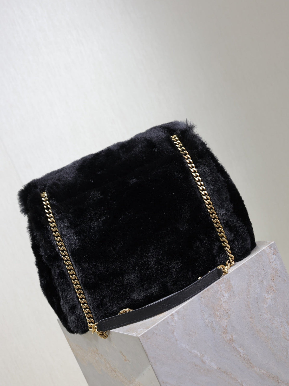 Saint Laurent Niki Large 32 in Black Rabbit Fur Gold Hardware Bag