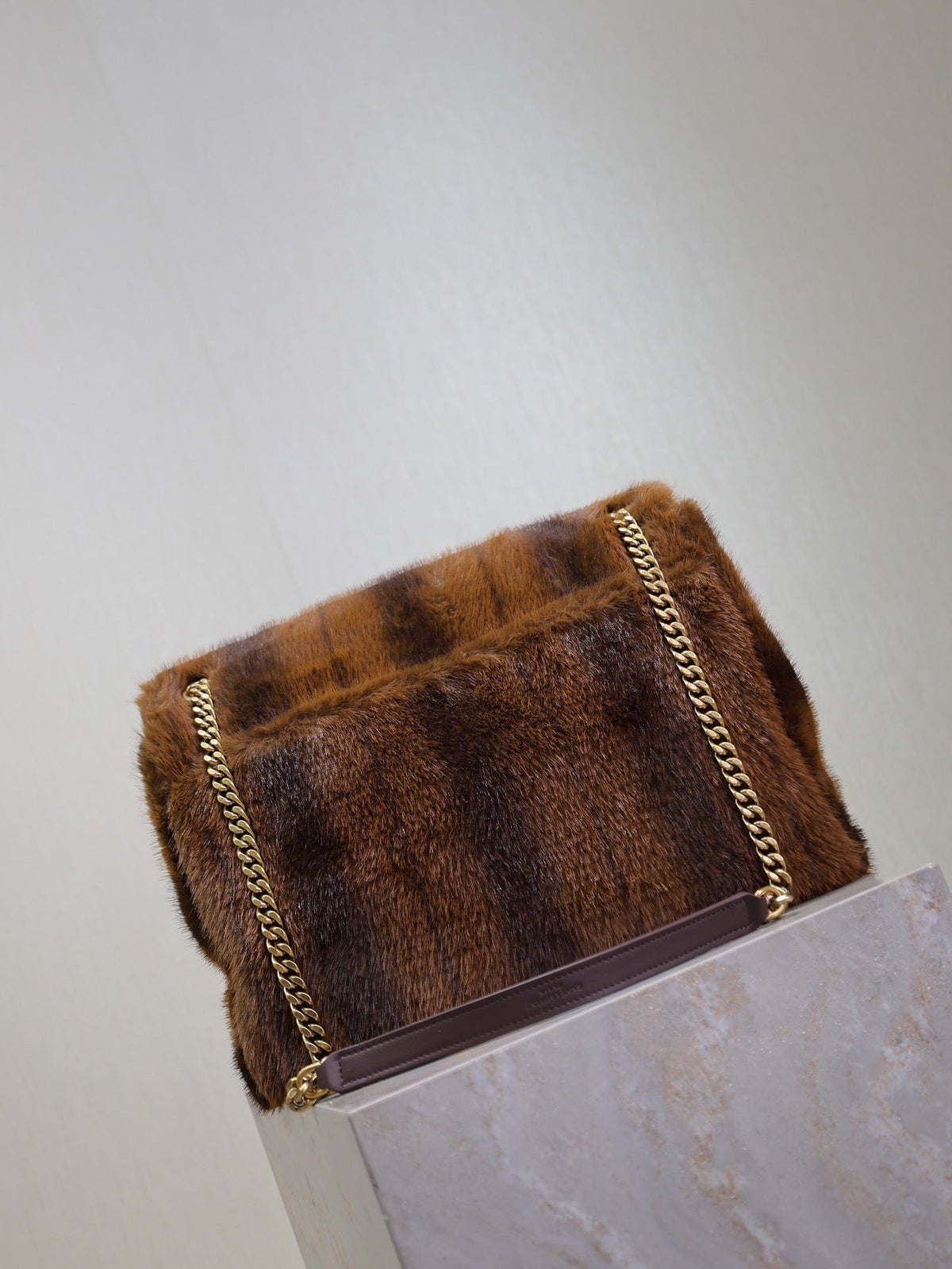 Saint Laurent Niki Large 32 in Coffe Brown Mink Fur Gold Hardware Bag