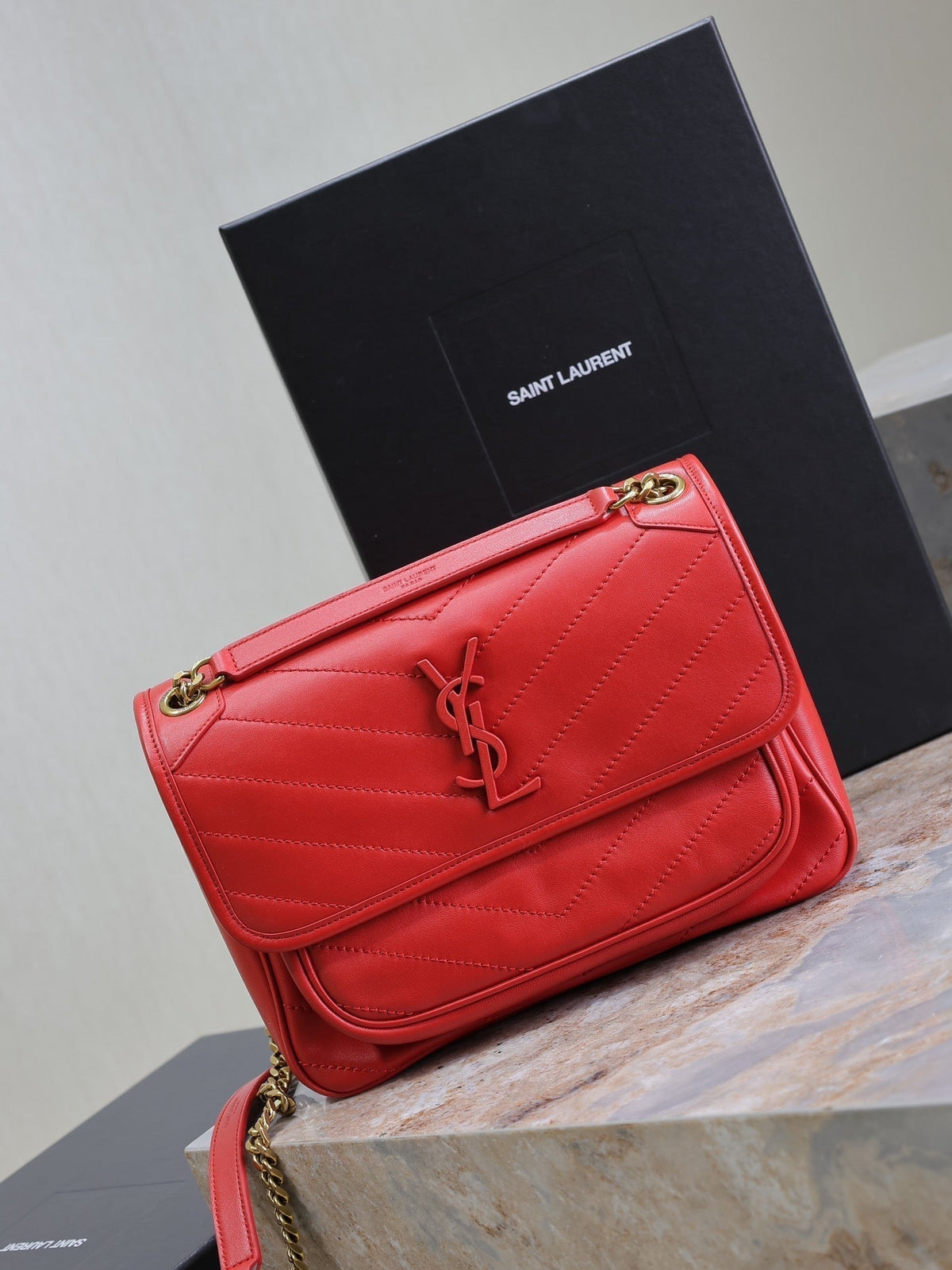 Saint Laurent Niki Medium 28 in Classic Red Lambskin Gold Hardware Bag