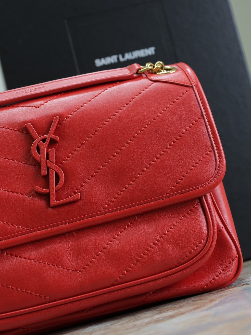 Saint Laurent Niki Medium 28 in Classic Red Lambskin Gold Hardware Bag