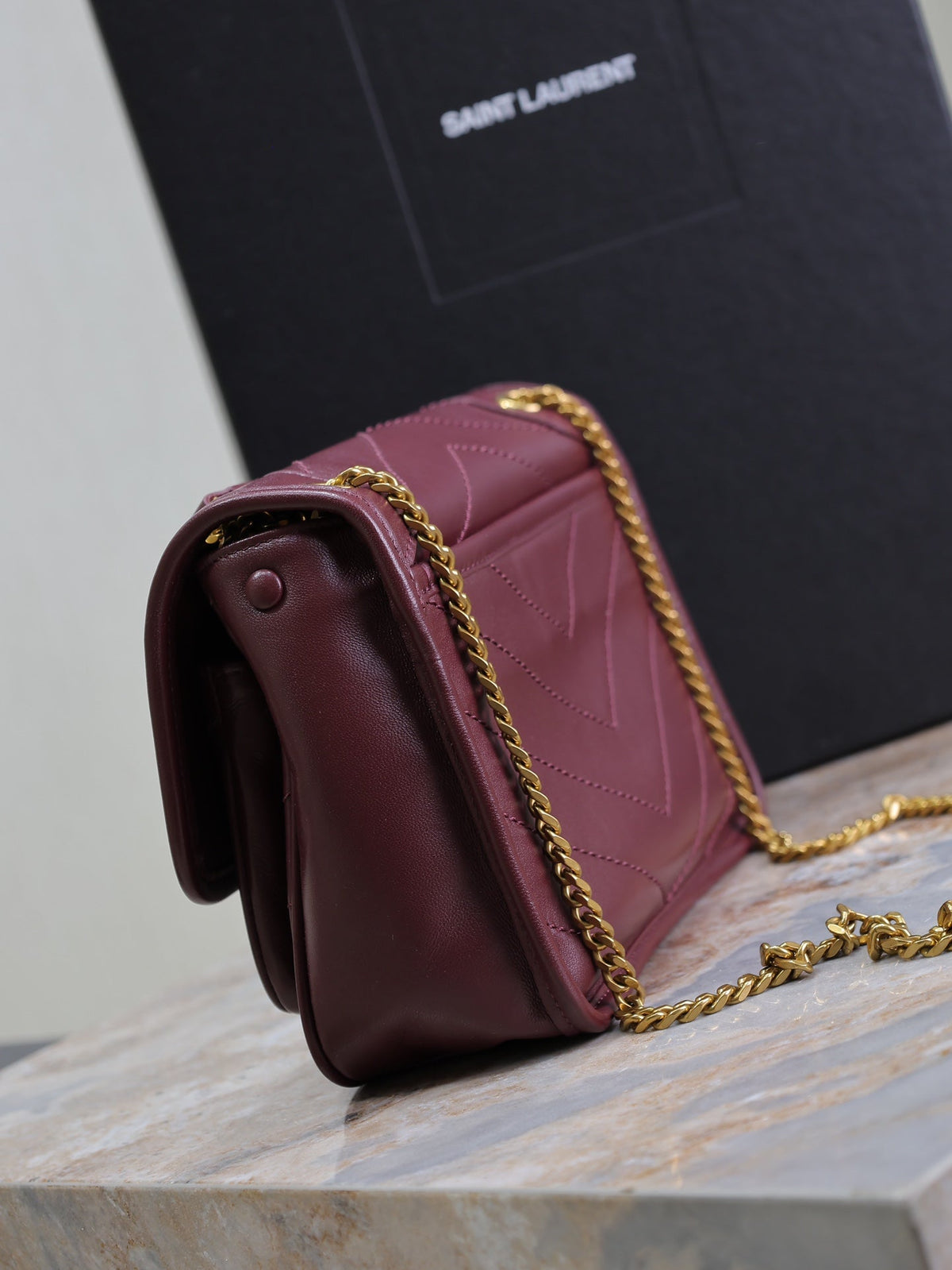 Saint Laurent Niki Baby 22 in Wine Red Lambskin Gold Chain Bag