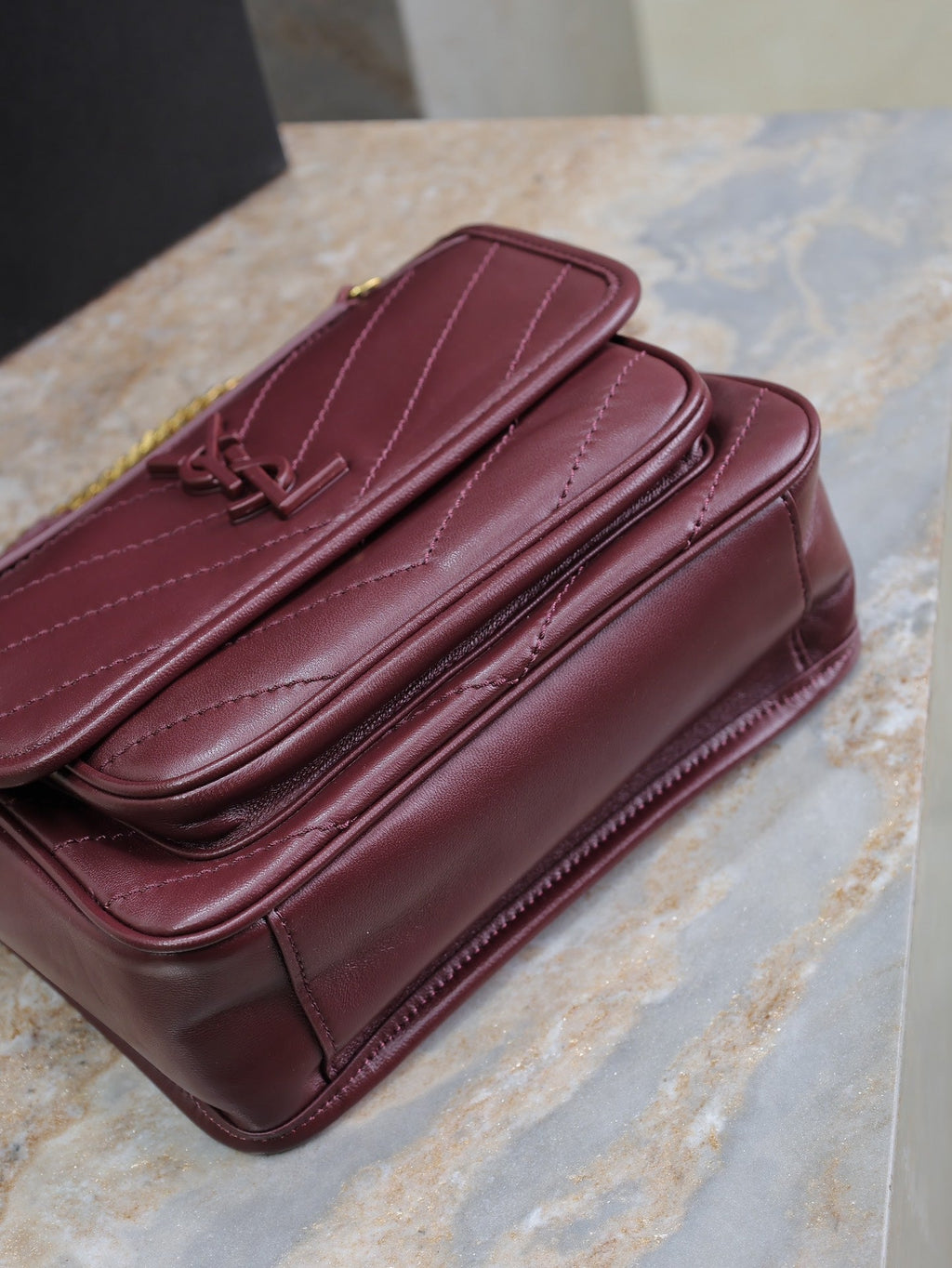 Saint Laurent Niki Baby 22 in Wine Red Lambskin Gold Chain Bag