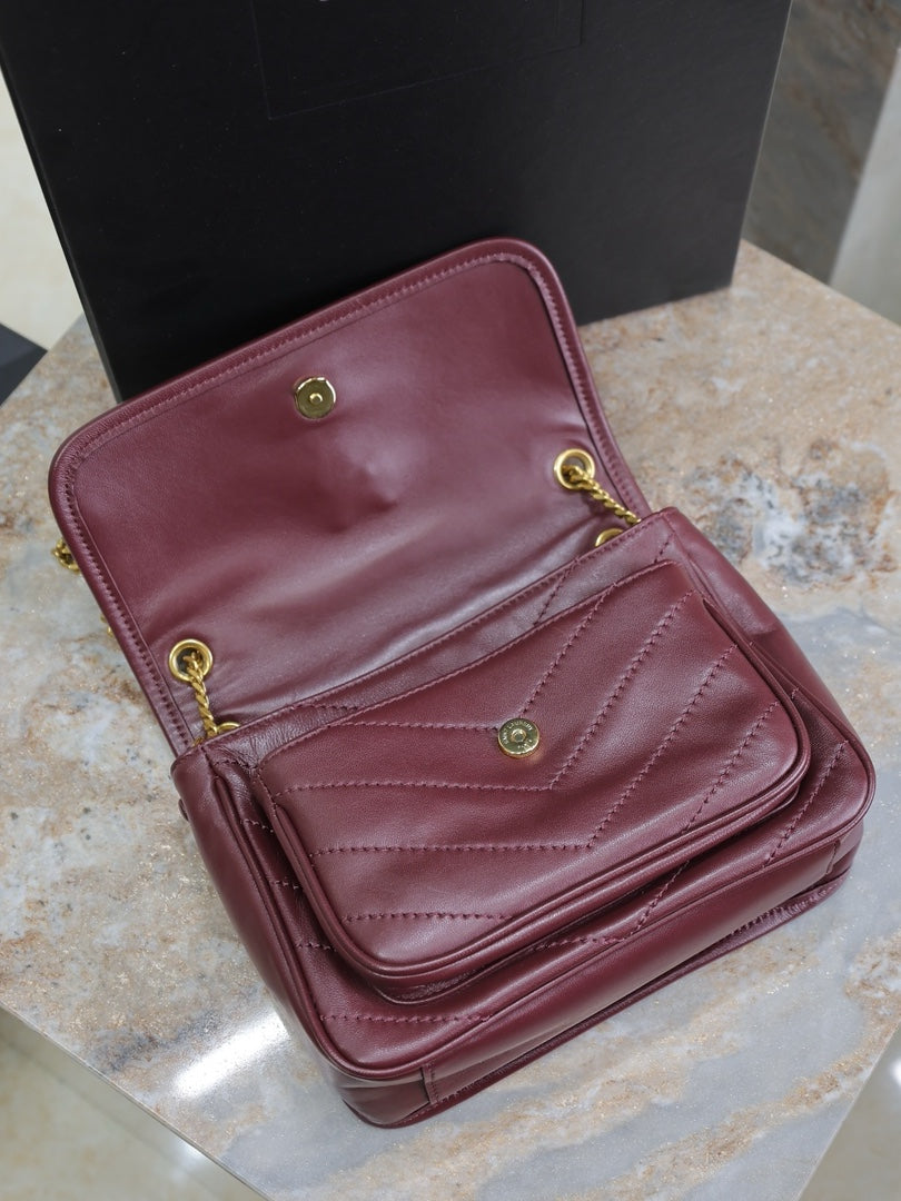Saint Laurent Niki Baby 22 in Wine Red Lambskin Gold Chain Bag