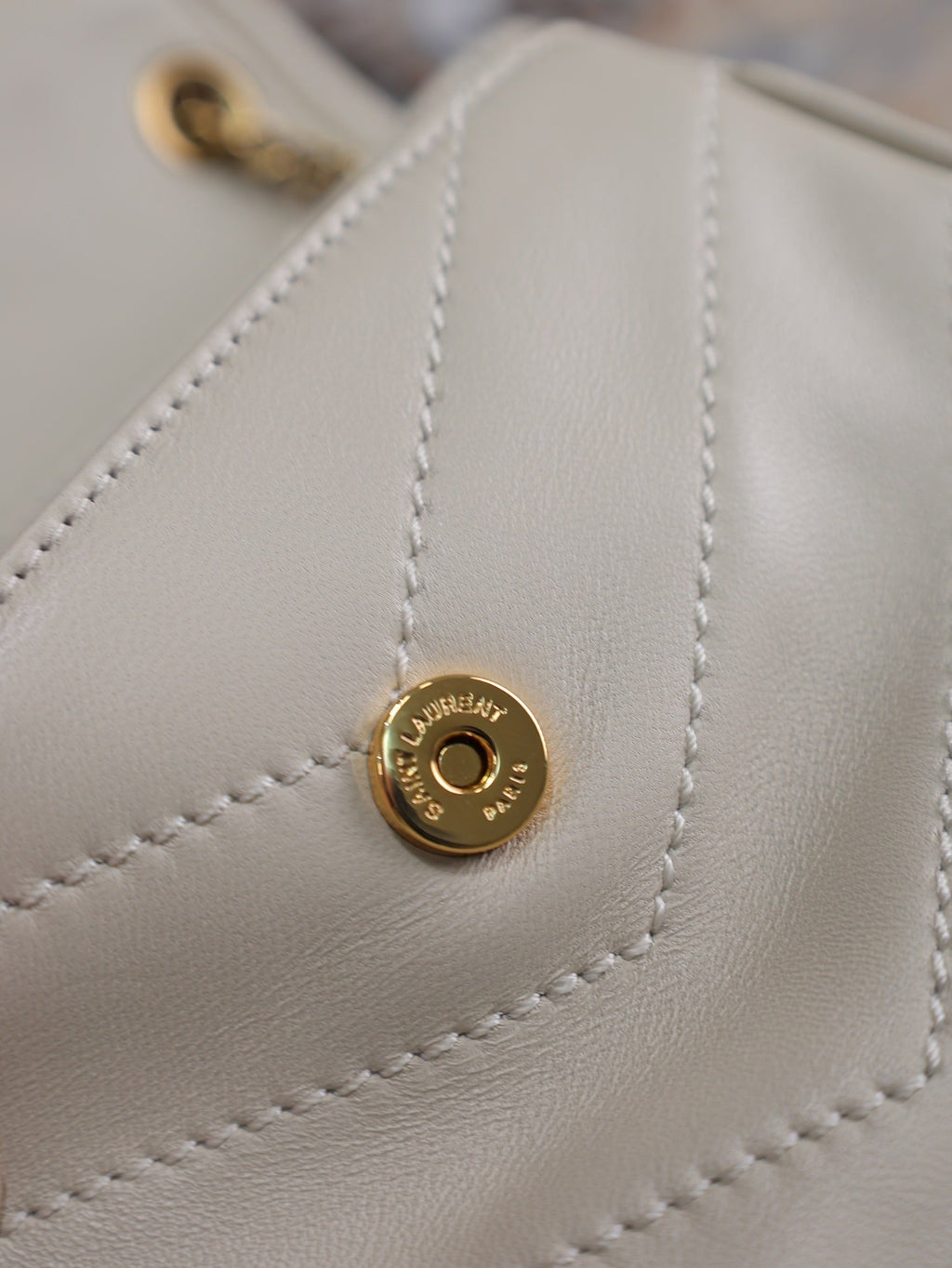 Saint Laurent Niki Baby 22 in Rice White Lambskin Gold Chain Bag