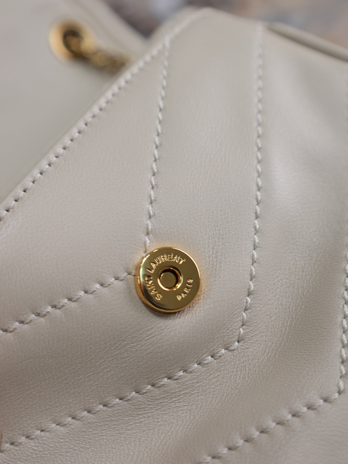 Saint Laurent Niki Baby 22 in Rice White Lambskin Gold Chain Bag