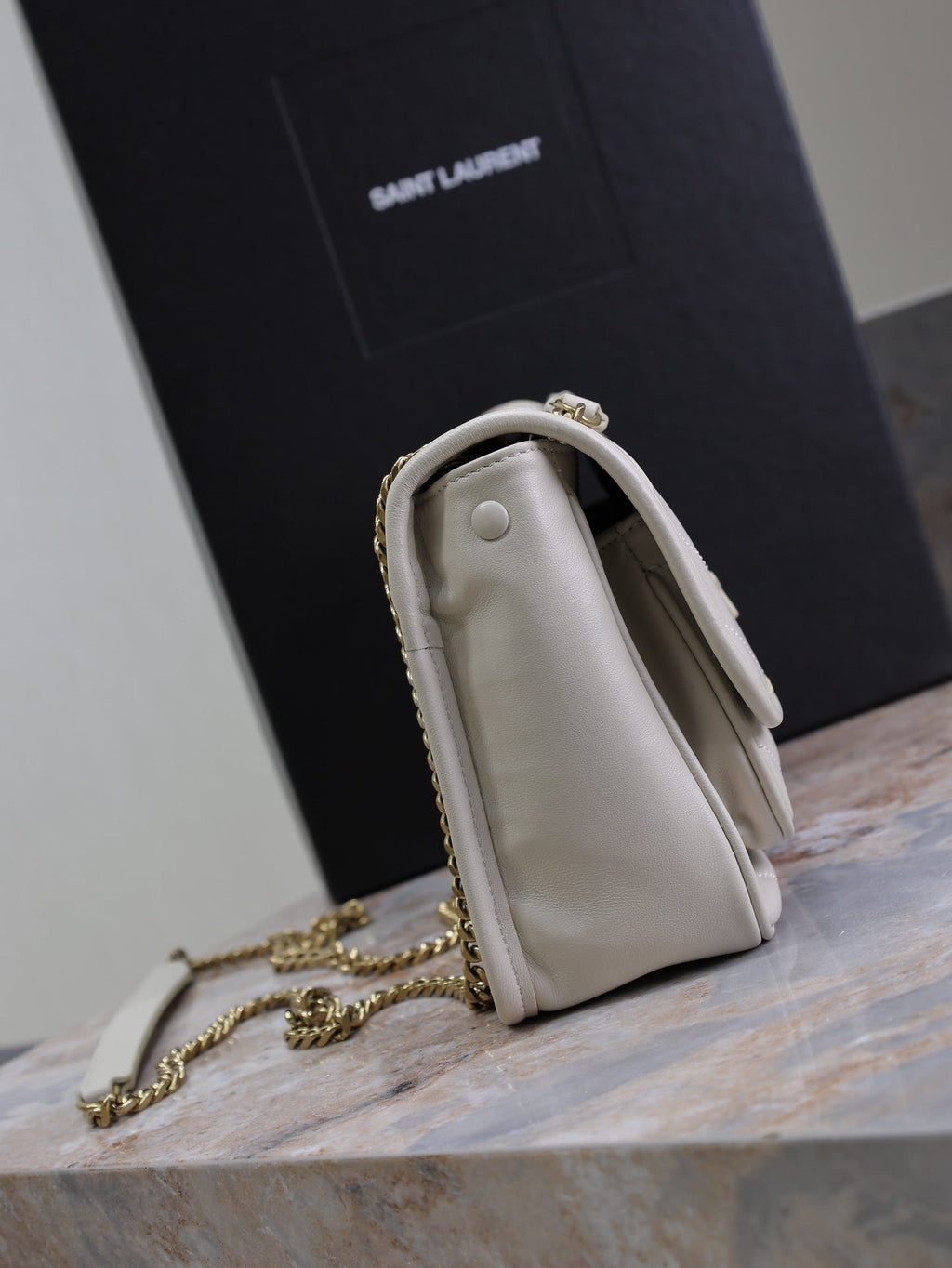 Saint Laurent Niki Baby 22 in Rice White Lambskin Gold Chain Bag