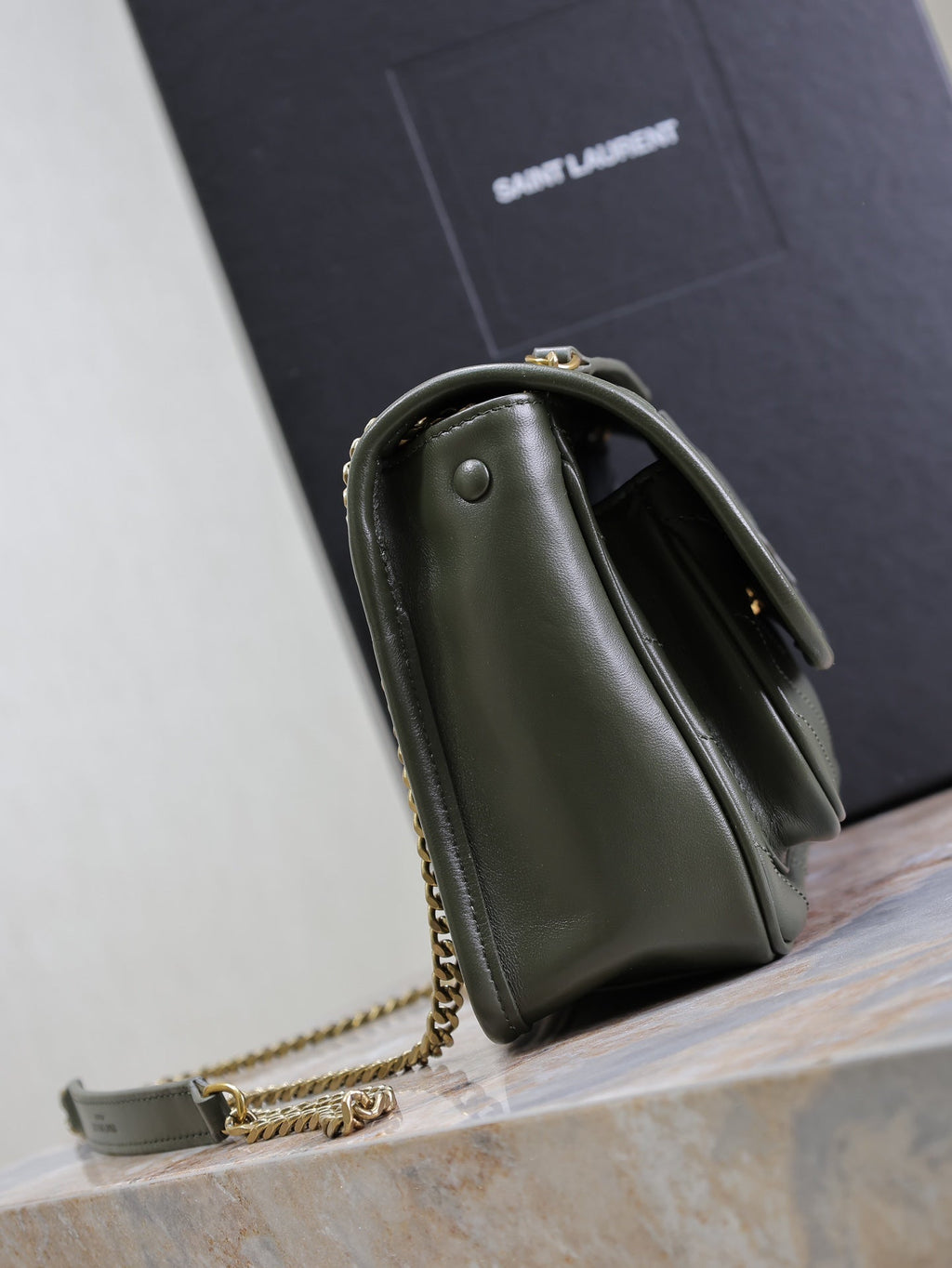 Saint Laurent Niki Baby 22 in Uniform Green Lambskin Gold Chain Bag