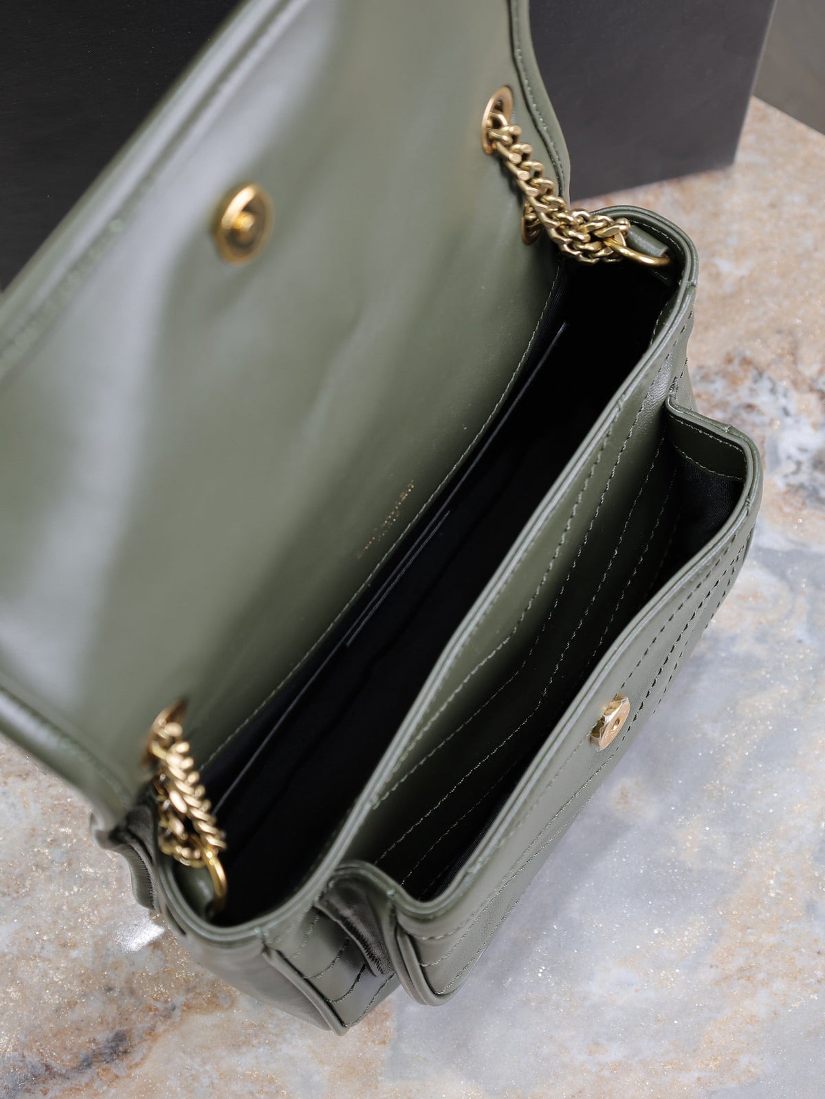 Saint Laurent Niki Baby 22 in Uniform Green Lambskin Gold Chain Bag