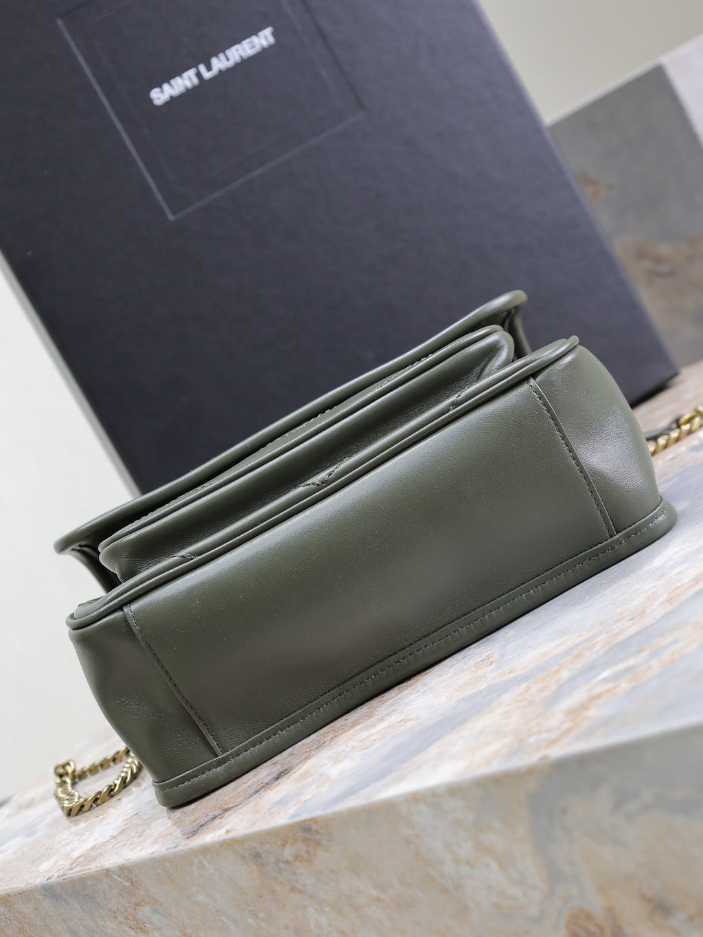 Saint Laurent Niki Baby 22 in Uniform Green Lambskin Gold Chain Bag