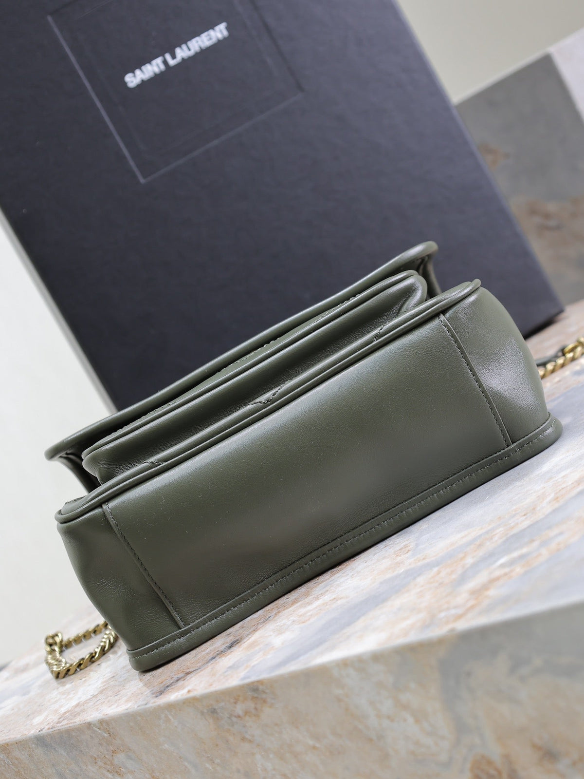 Saint Laurent Niki Baby 22 in Uniform Green Lambskin Gold Chain Bag